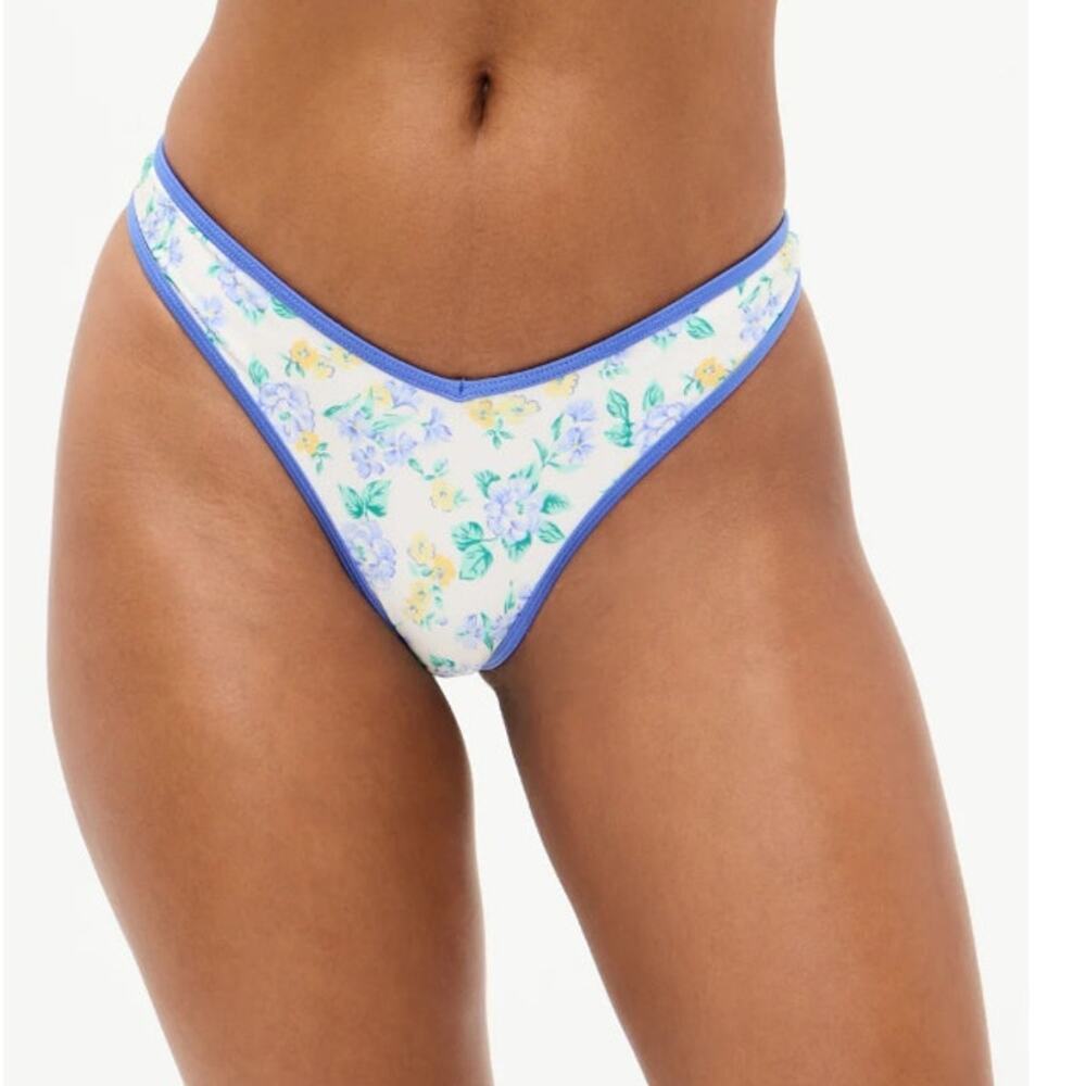 Frankies Bikinis Women's Coastal Floral Brittany Satin Bikini Bottom Size XL